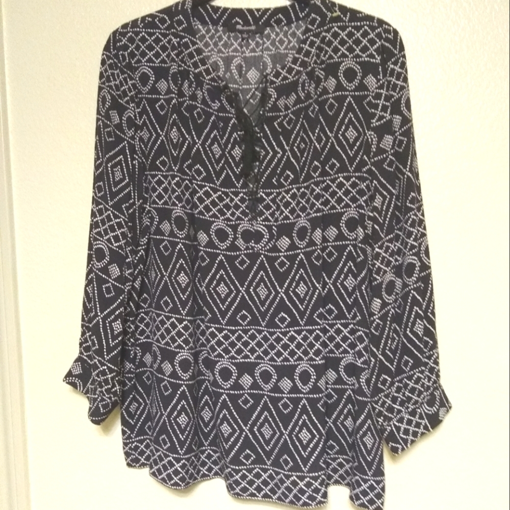 MADEWELL black geometric print oversize peasant top, S